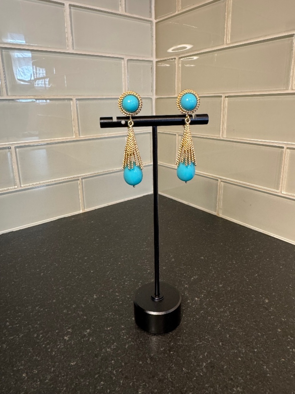 Vintage Avon Azurene Faux Turquoise Clip-On Dangle Earrings